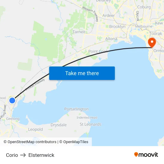 Corio to Elsternwick map