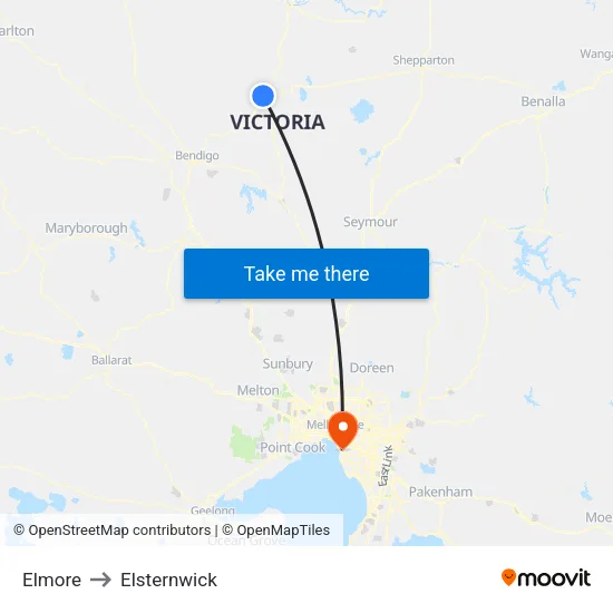 Elmore to Elsternwick map