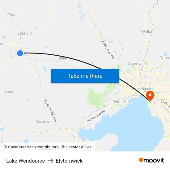 Lake Wendouree to Elsternwick map
