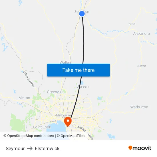 Seymour to Elsternwick map