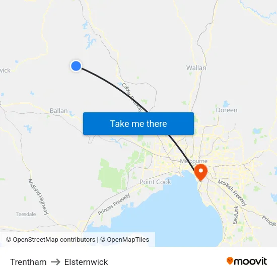 Trentham to Elsternwick map