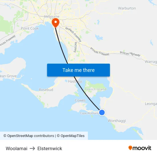 Woolamai to Elsternwick map