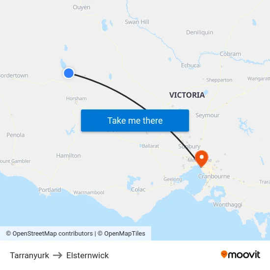 Tarranyurk to Elsternwick map
