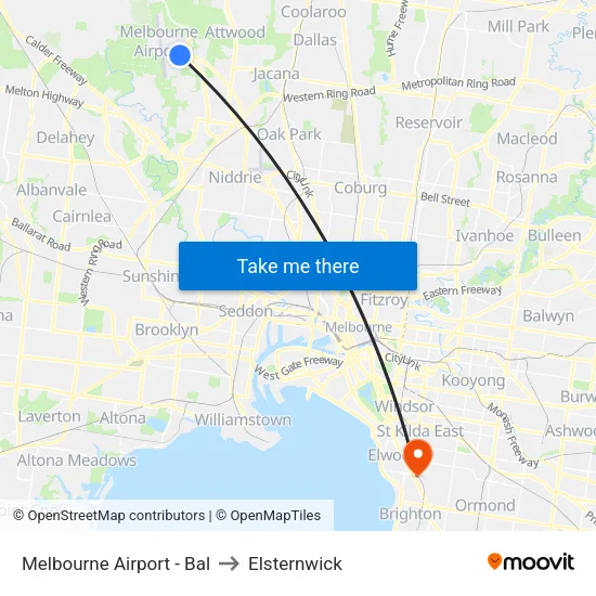 Melbourne Airport - Bal to Elsternwick map
