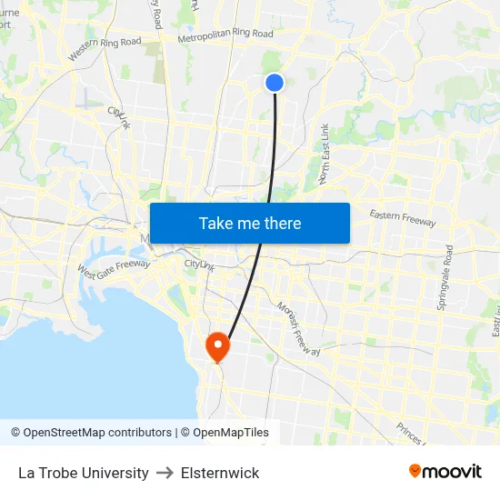 La Trobe University to Elsternwick map
