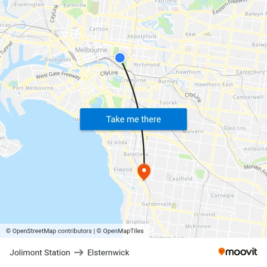 Jolimont Station to Elsternwick map