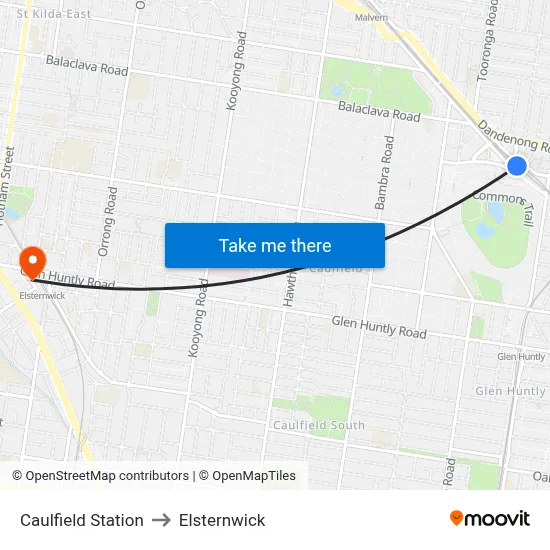 Caulfield Station to Elsternwick map