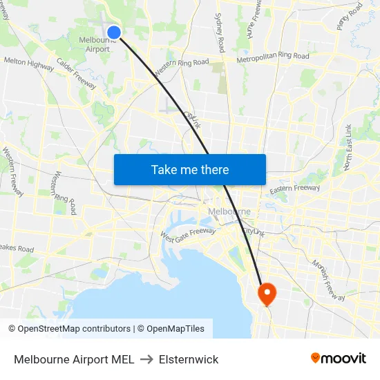 Melbourne Airport MEL to Elsternwick map