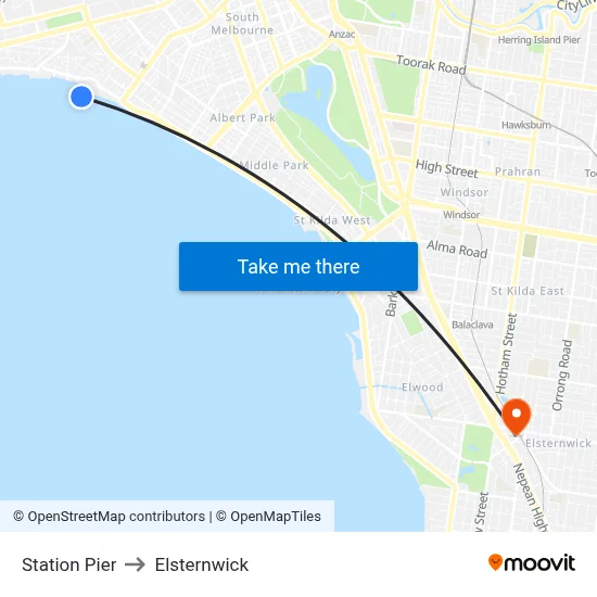 Station Pier to Elsternwick map