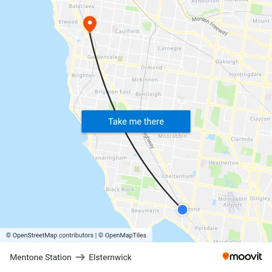 Mentone Station to Elsternwick map