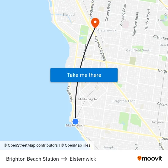Brighton Beach Station to Elsternwick map