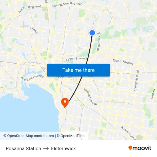 Rosanna Station to Elsternwick map