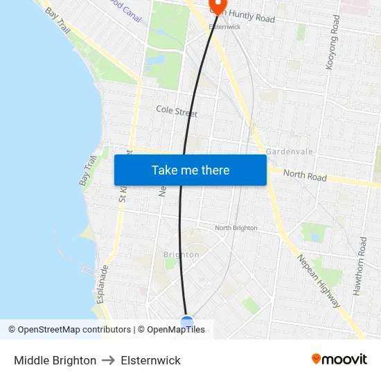 Middle Brighton to Elsternwick map