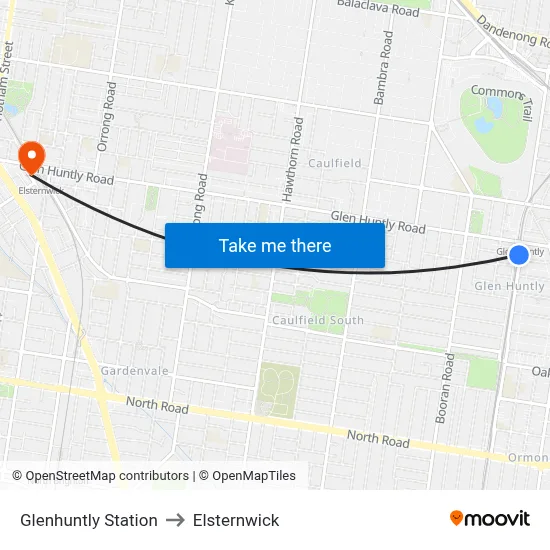 Glenhuntly Station to Elsternwick map