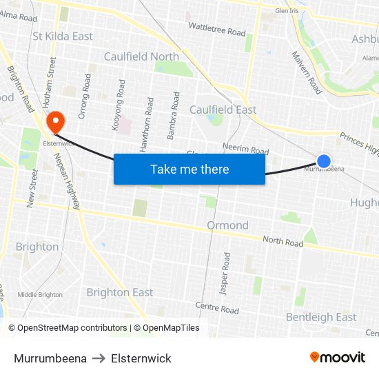 Murrumbeena to Elsternwick map