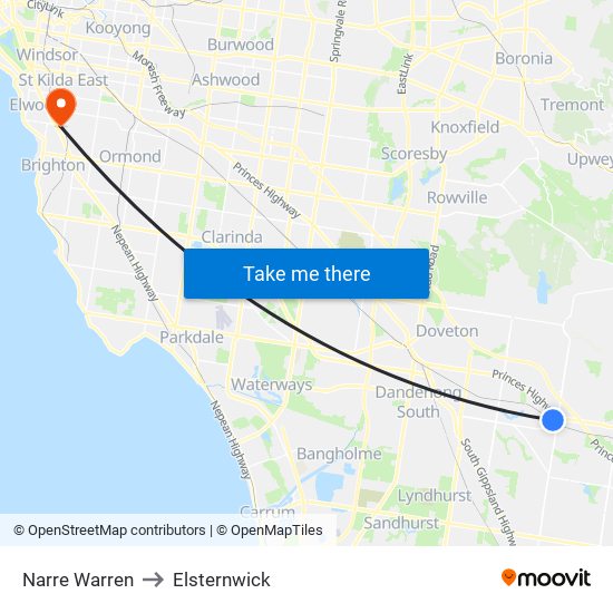 Narre Warren to Elsternwick map