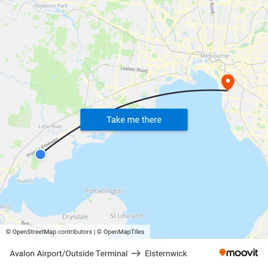 Avalon Airport/Outside Terminal to Elsternwick map