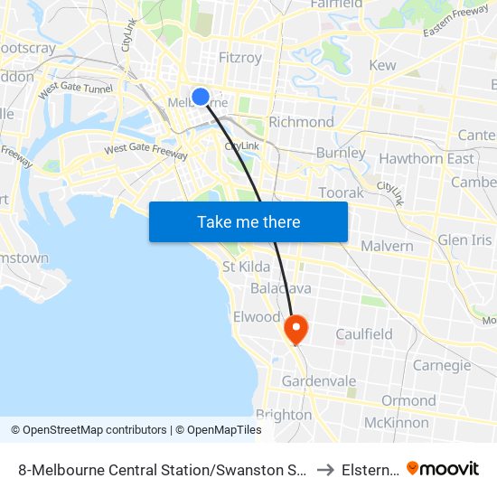 8-Melbourne Central Station/Swanston St (Melbourne City) to Elsternwick map