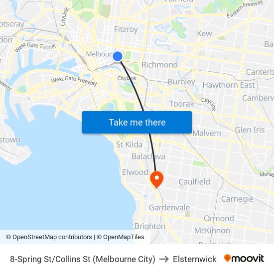 8-Spring St/Collins St (Melbourne City) to Elsternwick map