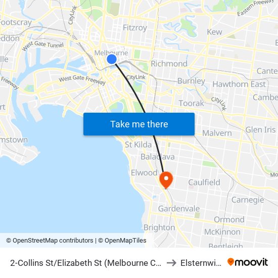 2-Collins St/Elizabeth St (Melbourne City) to Elsternwick map