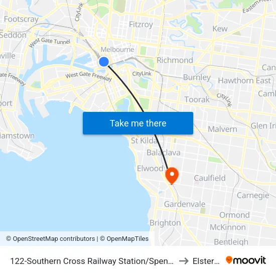 Southern Cross Railway Station/Spencer St #122 to Elsternwick map