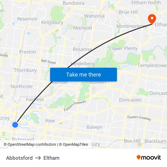 Abbotsford to Eltham map