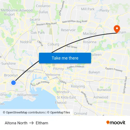 Altona North to Eltham map