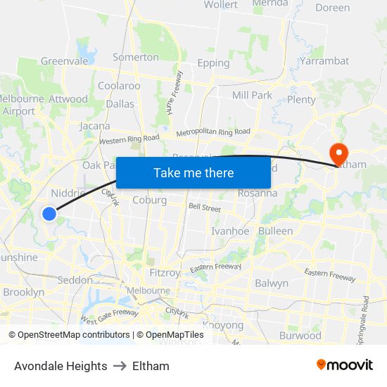 Avondale Heights to Eltham map
