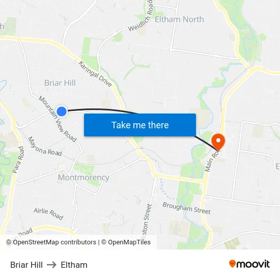 Briar Hill to Eltham map