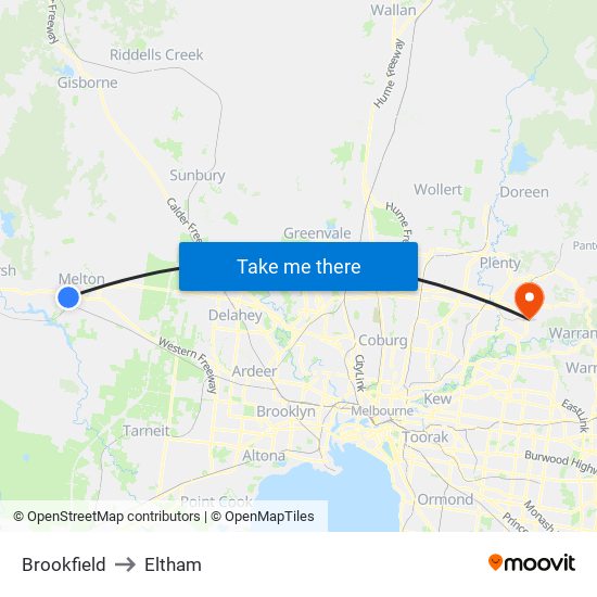 Brookfield to Eltham map