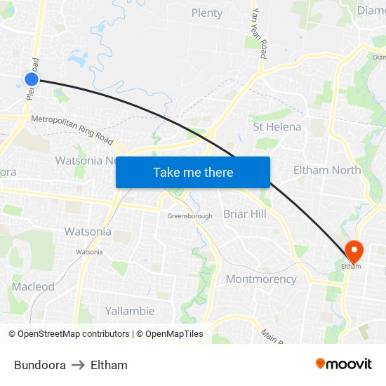 Bundoora to Eltham map