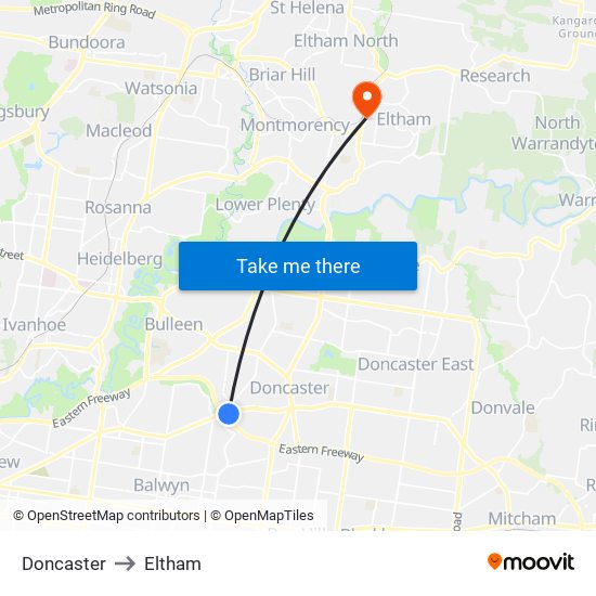 Doncaster to Eltham map