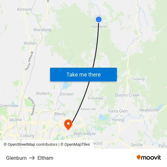 Glenburn to Eltham map