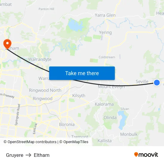 Gruyere to Eltham map