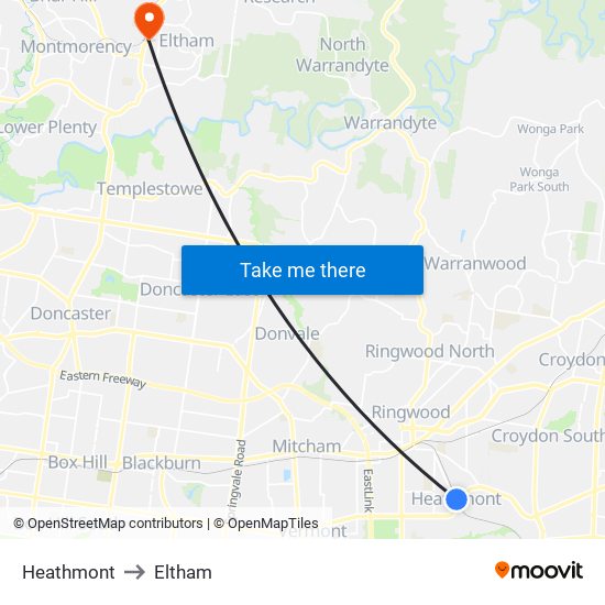 Heathmont to Eltham map