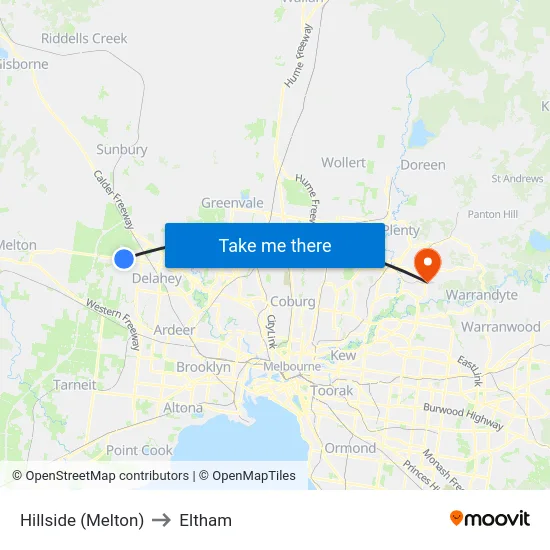 Hillside (Melton) to Eltham map
