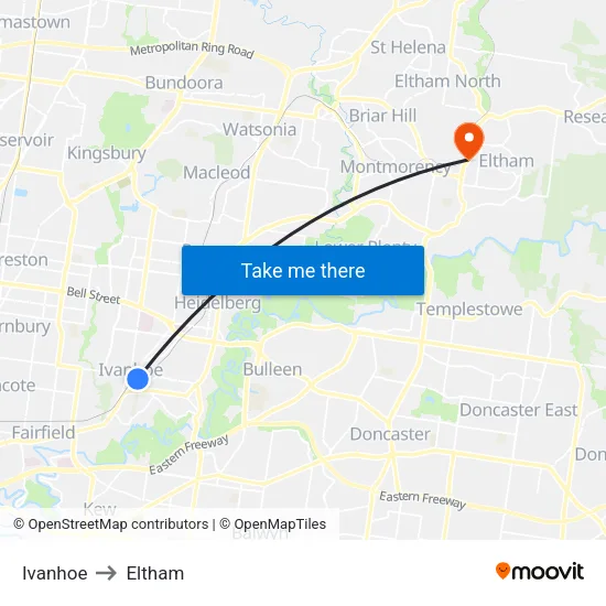 Ivanhoe to Eltham map