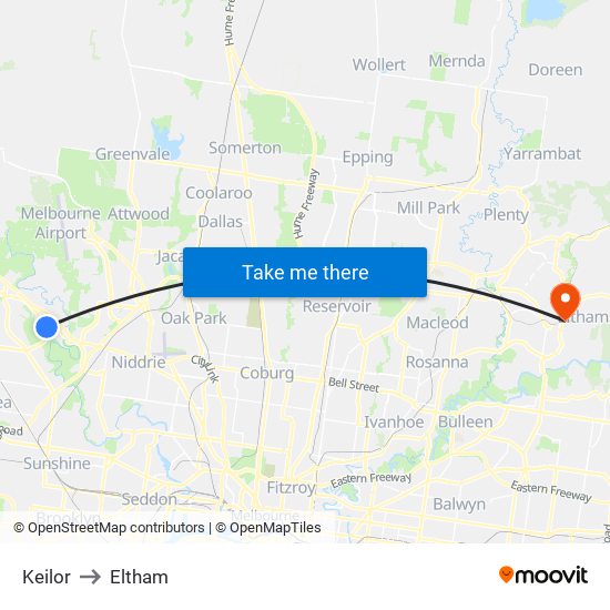 Keilor to Eltham map