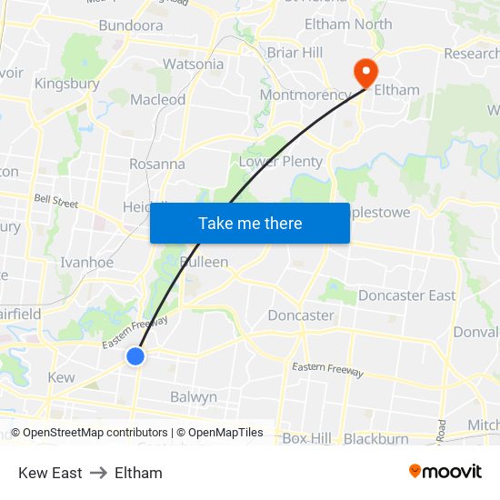 Kew East to Eltham map