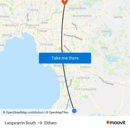 Langwarrin South to Eltham map