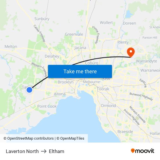 Laverton North to Eltham map