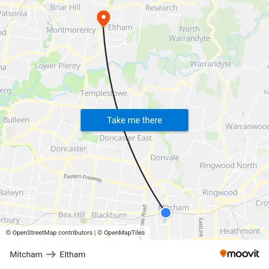 Mitcham to Eltham map
