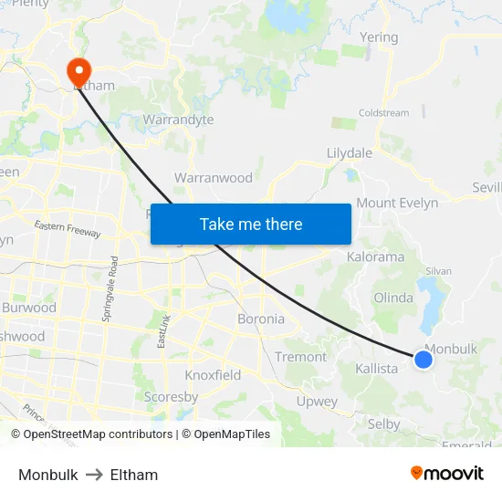 Monbulk to Eltham map