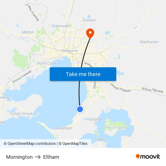 Mornington to Eltham map