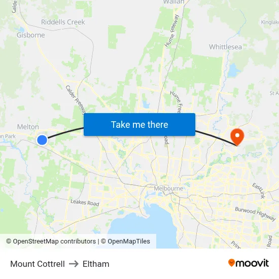Mount Cottrell to Eltham map