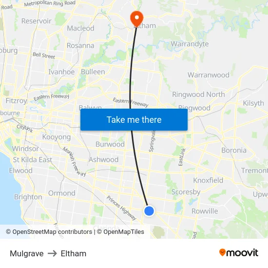 Mulgrave to Eltham map