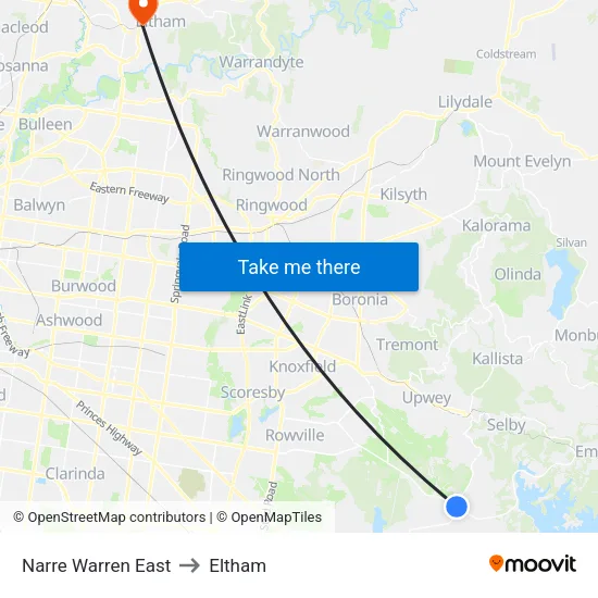 Narre Warren East to Eltham map