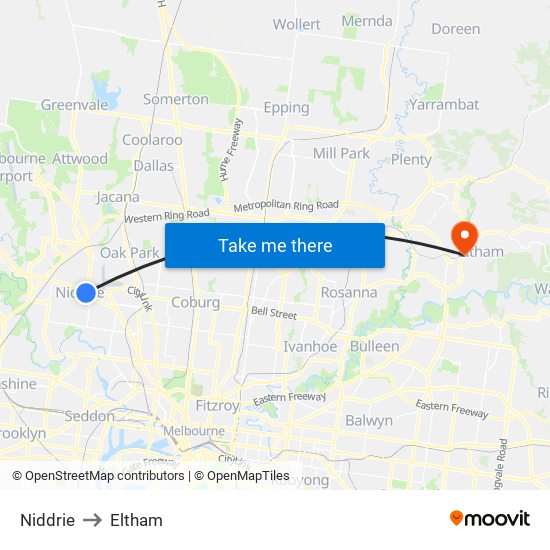 Niddrie to Eltham map