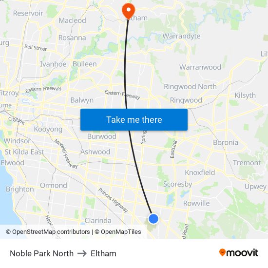 Noble Park North to Eltham map