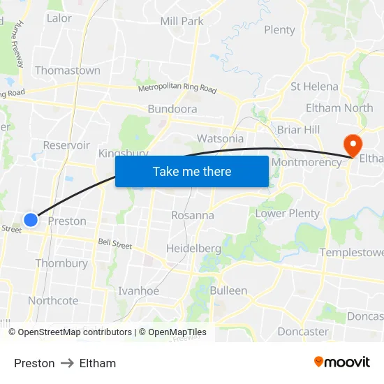 Preston to Eltham map